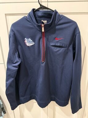 Nike Gonzaga Bulldogs Navy Half-Zip Pullover with Red Accents and Bulldog Patch